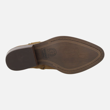 Botines de piel serraje estilo cowboy con pespuntes DKT68