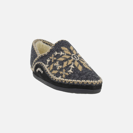 Zapatillas de casa cerradas para hombre en lana con forro borreguillo