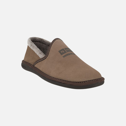 Zapatillas de casa cerradas para hombre TOP LINE en serraje piedra