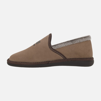 Zapatillas de casa cerradas para hombre TOP LINE en serraje piedra