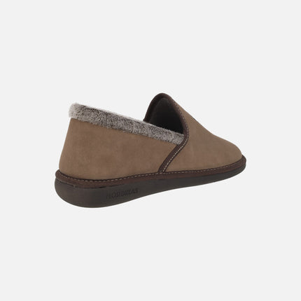Zapatillas de casa cerradas para hombre TOP LINE en serraje piedra
