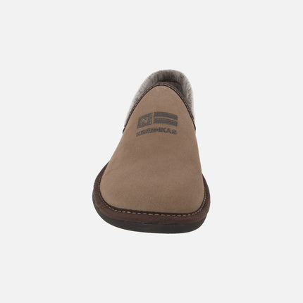 Zapatillas de casa cerradas para hombre TOP LINE en serraje piedra