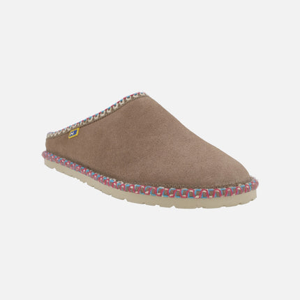 DUX women's house slippers in suede leather with shearling lining