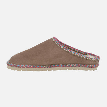 DUX women's house slippers in suede leather with shearling lining