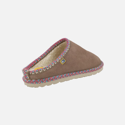DUX women's house slippers in suede leather with shearling lining