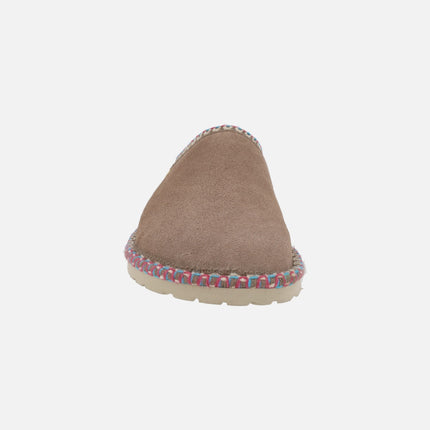 DUX women's house slippers in suede leather with shearling lining