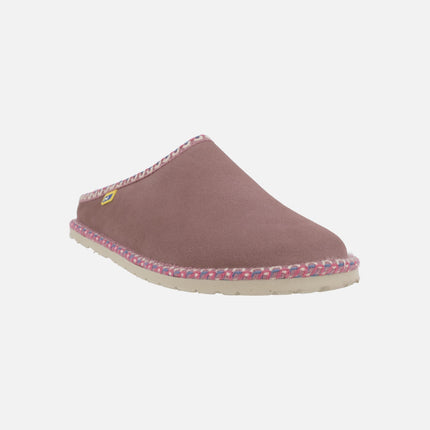 DUX women's house slippers in suede leather with shearling lining