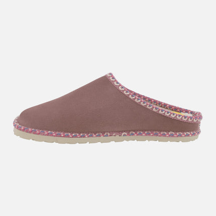 DUX women's house slippers in suede leather with shearling lining