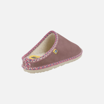 DUX women's house slippers in suede leather with shearling lining
