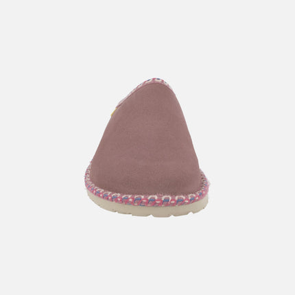DUX women's house slippers in suede leather with shearling lining