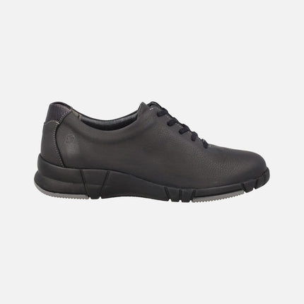 Comfort sneakers for women in black leather with lace closure