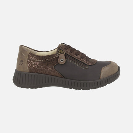 Zapatos deportivos confort multi material para mujer con cordones y cremallera