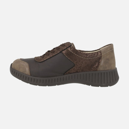 Zapatos deportivos confort multi material para mujer con cordones y cremallera
