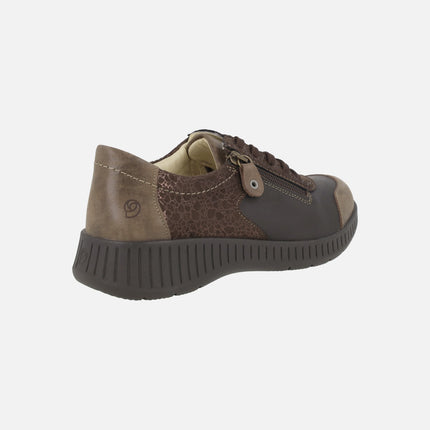 Zapatos deportivos confort multi material para mujer con cordones y cremallera
