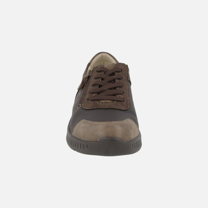 Zapatos deportivos confort multi material para mujer con cordones y cremallera