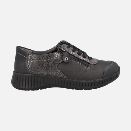 Zapatos deportivos confort multi material para mujer con cordones y cremallera