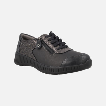 Zapatos deportivos confort multi material para mujer con cordones y cremallera