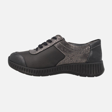 Zapatos deportivos confort multi material para mujer con cordones y cremallera