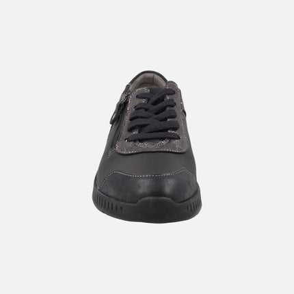Zapatos deportivos confort multi material para mujer con cordones y cremallera