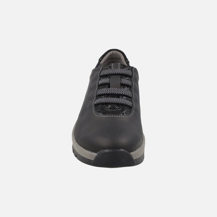 Comfort sneakers for women in black leather with elastic closure