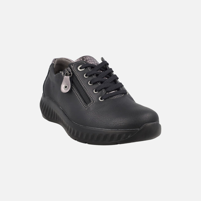 Comfort sneakers for women with metallic heel and zipper