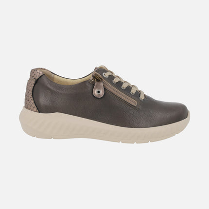Comfort sneakers for women with metallic heel and zipper