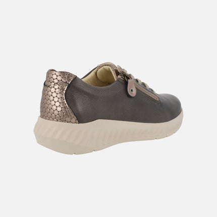 Comfort sneakers for women with metallic heel and zipper