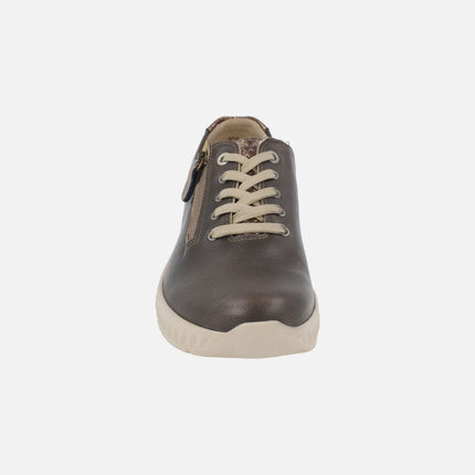 Comfort sneakers for women with metallic heel and zipper
