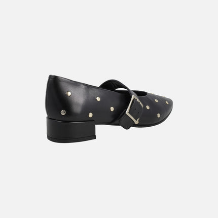 Leather Mary jane shoes with gold studs and buckled bracelet