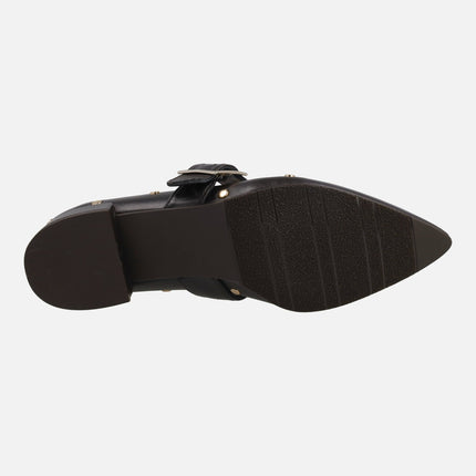 Leather Mary jane shoes with gold studs and buckled bracelet
