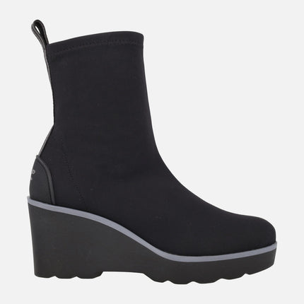 HITA women's wedged ankle boots in black lycra fabric WATER REPELLENT
