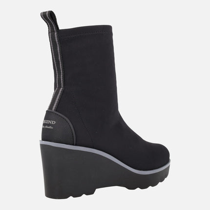 HITA women's wedged ankle boots in black lycra fabric WATER REPELLENT