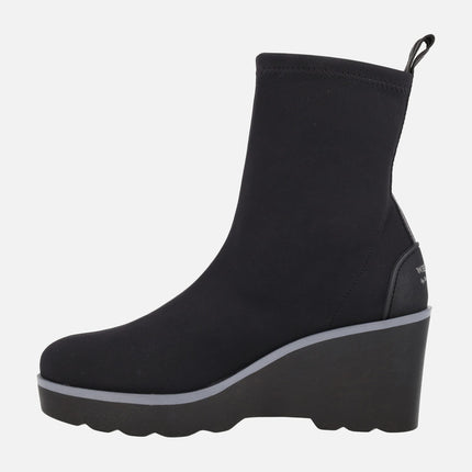 HITA women's wedged ankle boots in black lycra fabric WATER REPELLENT