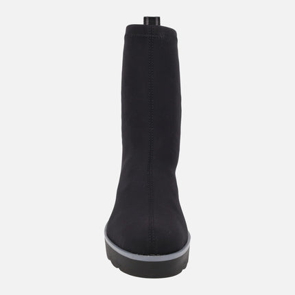 HITA women's wedged ankle boots in black lycra fabric WATER REPELLENT