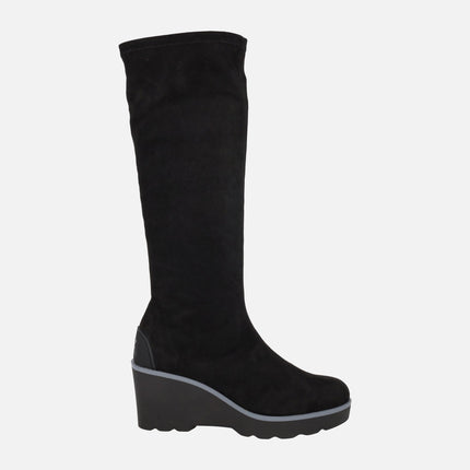 SALISBURY high boots in elastic fabric effect Black suede WATER REPELLENT 