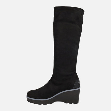 SALISBURY high boots in elastic fabric effect Black suede WATER REPELLENT 