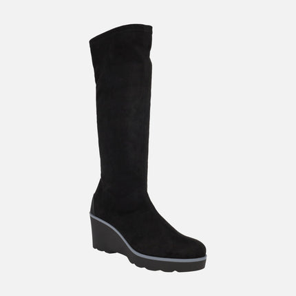 SALISBURY high boots in elastic fabric effect Black suede WATER REPELLENT 