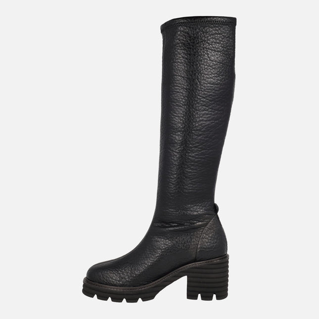 High heeled boots in elastic Water repellent materials