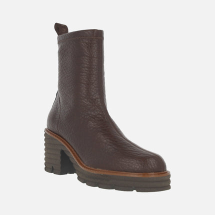 Heeled ankle boots in elastic Water repellent materials