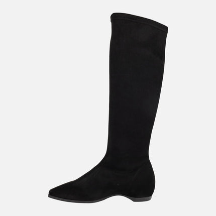 High boots in fabric Black Suede effect with VIZCAYA interior wedge