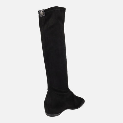 High boots in fabric Black Suede effect with VIZCAYA interior wedge
