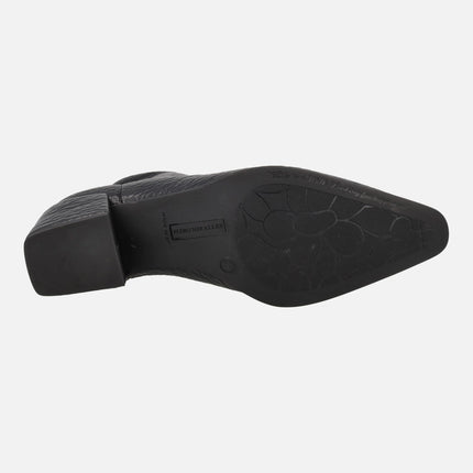 Reznos cowboy style ankle boots in elastic materials with an embossed leather effect