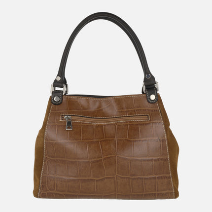 Bolsos de piel en combinado de grabado coco y ante