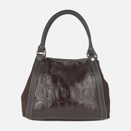 Bolsos de piel en combinado de grabado coco y ante