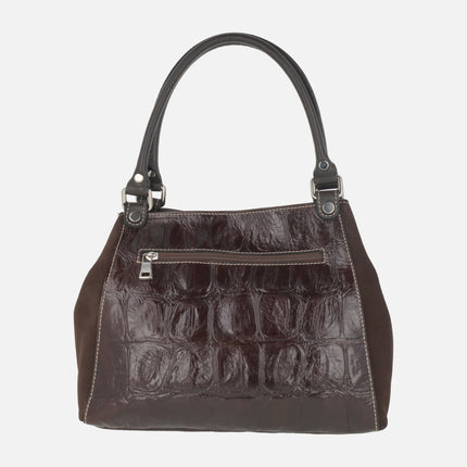 Bolsos de piel en combinado de grabado coco y ante