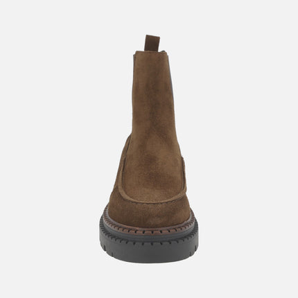 Chelsea boots for women in brown suede with TRACK outsole