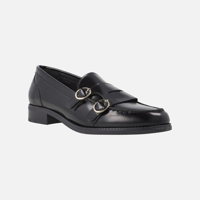 Women's loafers in Florentic leather with two buckle detail