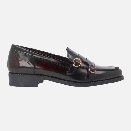 Burgundy florentic leather loafers with two buckle detail