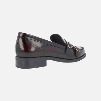 Burgundy florentic leather loafers with two buckle detail
