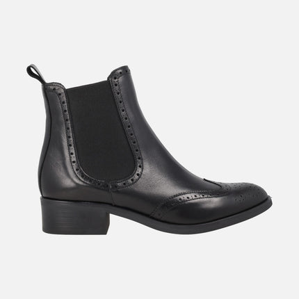 Botines negros de piel para mujer estilo chelsea con picados
